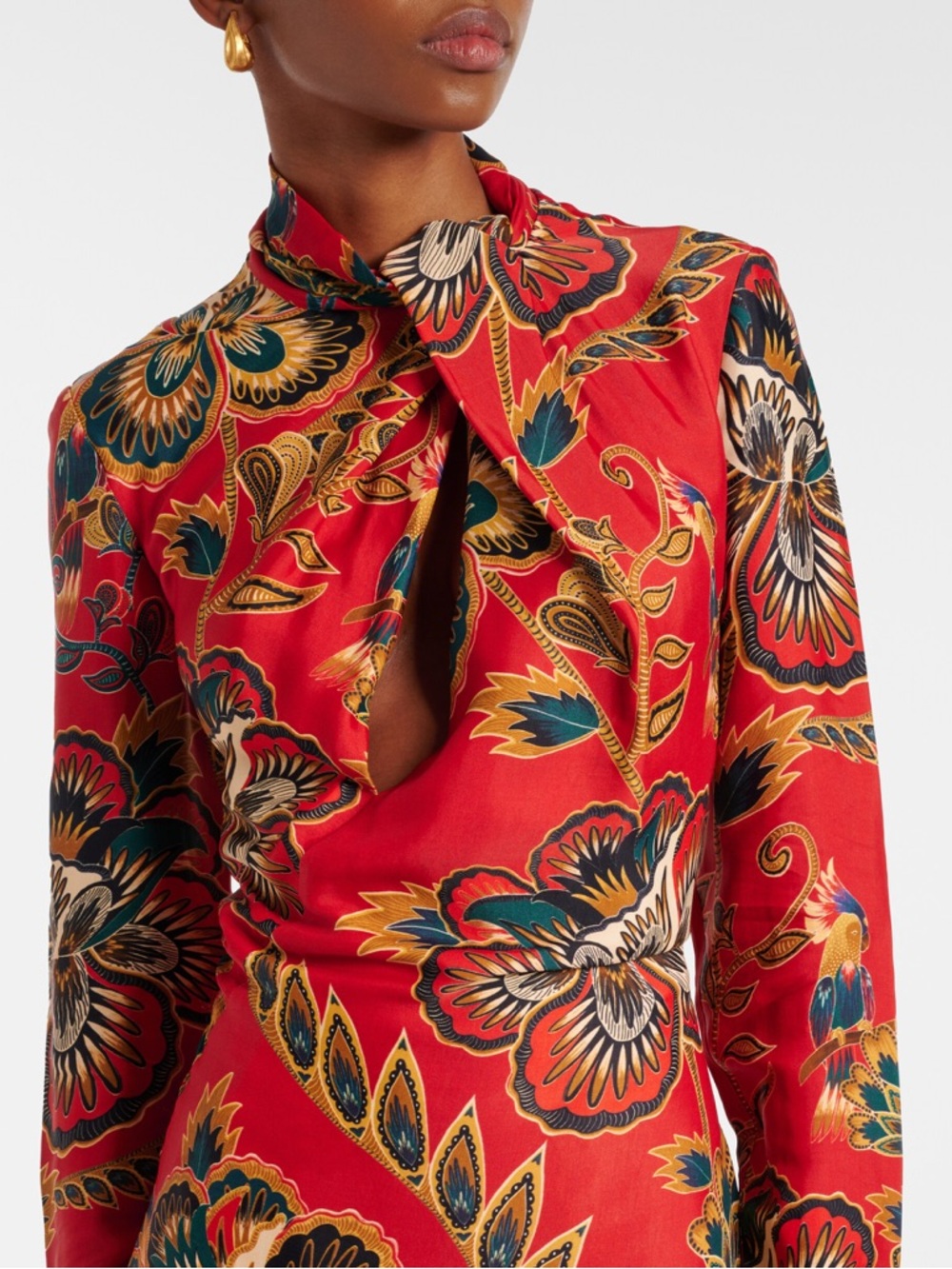 Farm Rio Draped Floral Midi Dress Large Bold Print
